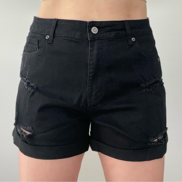High waisted Stretchy Black Denim Shorts Size XL - Picture 1 of 3